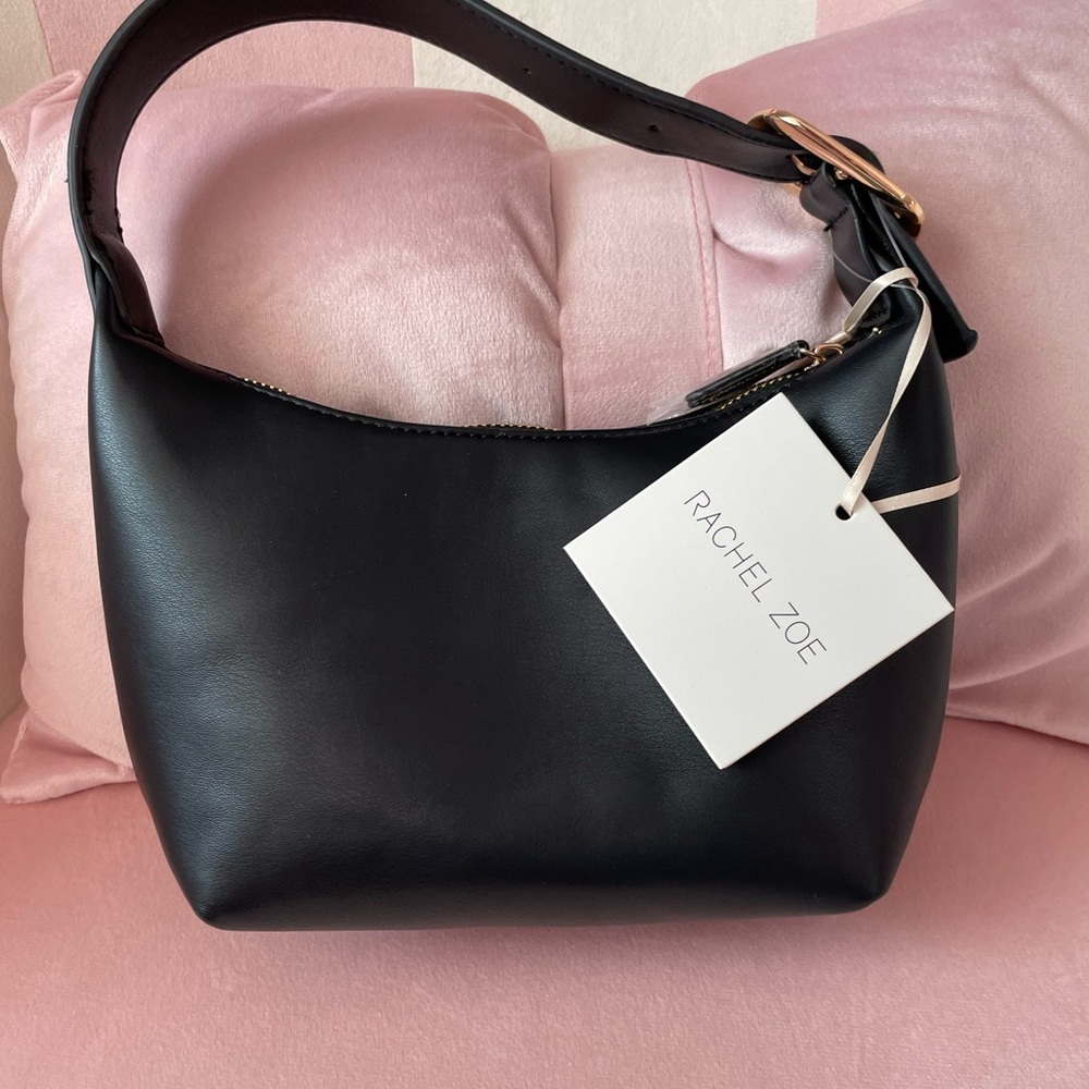 Rachel Zoe Black Leather Hobo Shoulder Bag with Gold Hardware